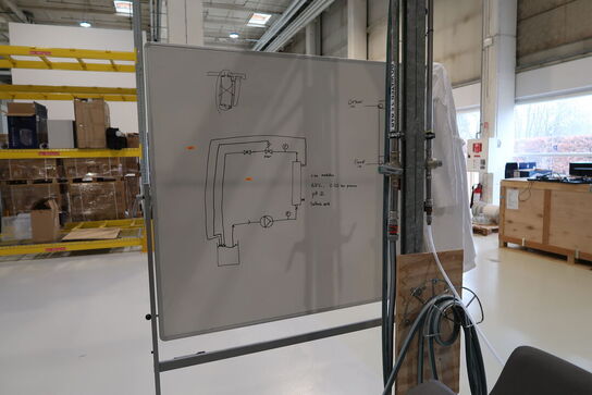 Bord med indhold samt skraldespand og whiteboard