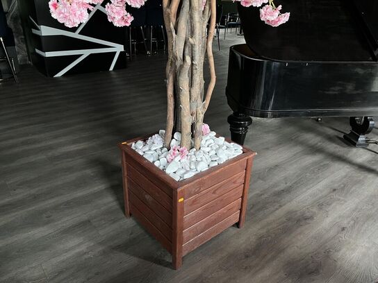 Plastik kirsebær træ m. Træ fod med hvide sten