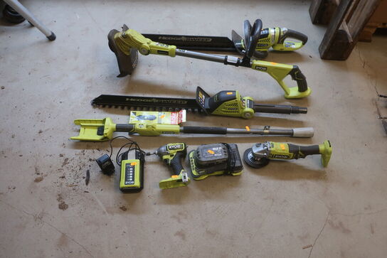Boremaskine, vinkelsliber mv.  RYOBI Model: 5NR19/66-2, RAG18125, RID18X,  Easy Egde, Hegde Sweep, 