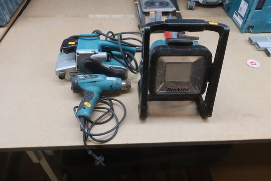 Boremaskine, arbejdslampe, sliber mv.  MAKITA  Model: DML 805, HG 5012, 9404