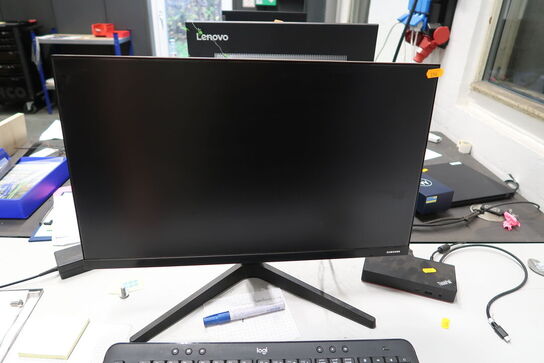 Computerskærm LENOVO, dockingstation LENOVO ThinkPad, tastatur og mus