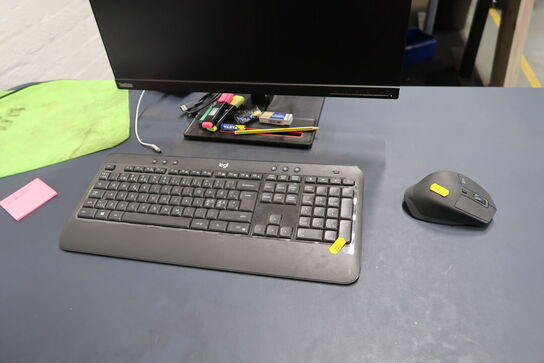 Computerskærm LENOVO, dockingstation LENOVO ThinkPad, tastatur og mus