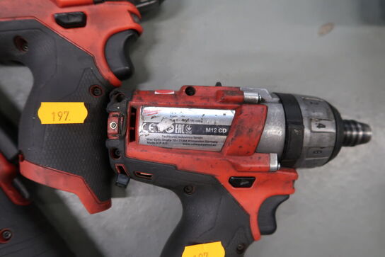 3 stk. akku håndværktøj MILWAUKEE M12 CD, C12 RAD