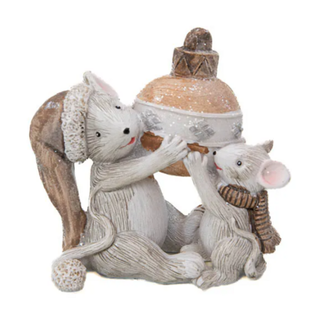 6 stk. Musemor og museunge med julekugle – H: 7 cm