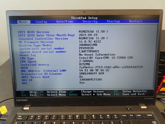 Bærbar computer LENOVO X1 Carbon 5th Gen.