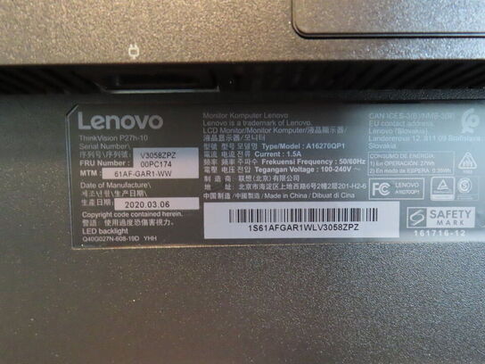 Computerskærm LENOVO ThinkVision P27h-10