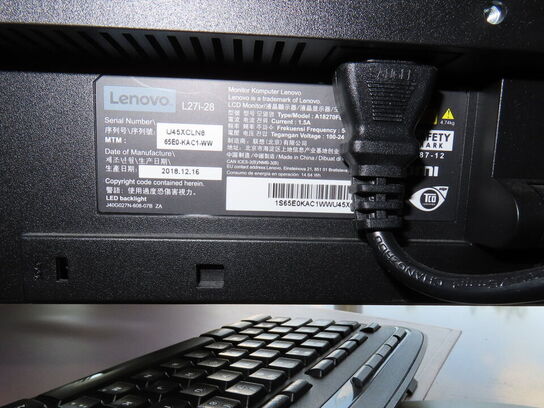 27" monitor, LEVOVO L27i-28, webcam, headset, tastatur og mus