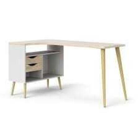 Delta skrivebord Hvid/eg B.145 x D.48/81 x H.76 cm 