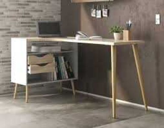 Delta skrivebord Hvid/eg B.145 x D.48/81 x H.76 cm 