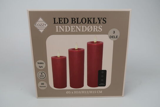 2 pk. Cozzy LED bloklys Rød med fjernbetjening 3 stk.