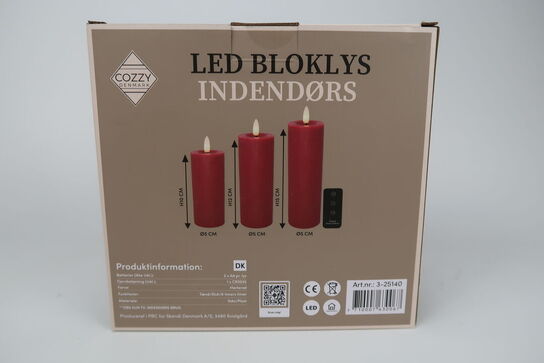 2 pk. Cozzy LED bloklys Rød med fjernbetjening 3 stk.
