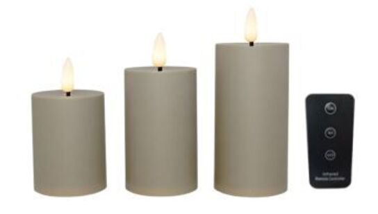 5 pk. Led Bloklys Udendørs Dia 5 2 Cm Sand 3 Pak Inkl Fjernbetjening 