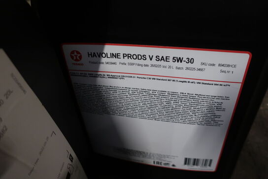 20 liter motorolie TEXACO Havoline Prods SAE 5W-30