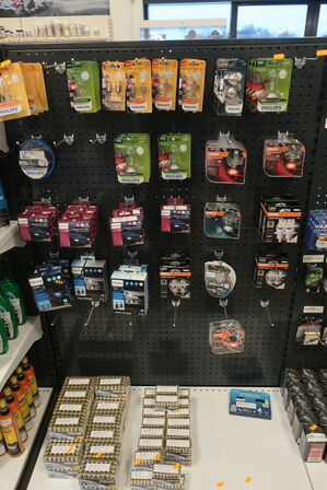 Diverse batterier samt lygter 