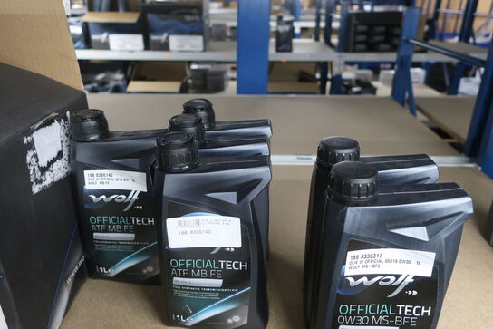 21 stk. motorolie samt gearkasseolie WOLF 