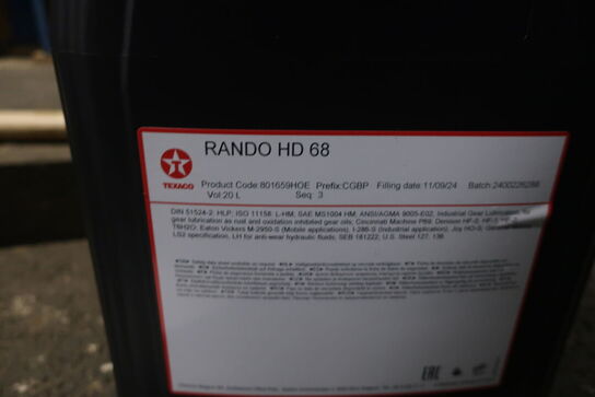20 liter hydraulikolie TEXACO Rando HD 68