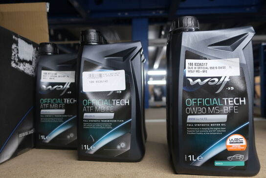 21 stk. motorolie samt gearkasseolie WOLF 