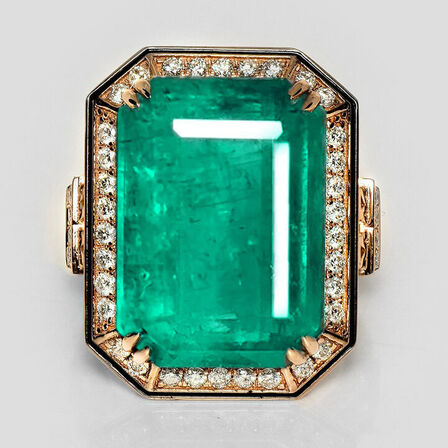 18,70 ct. fin og sjælden smaragd og diamantring i 18 kt. rosèguld