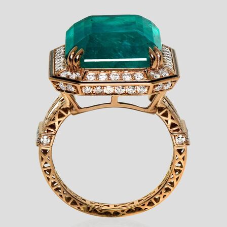 18,70 ct. fin og sjælden smaragd og diamantring i 18 kt. rosèguld