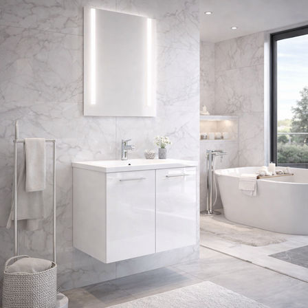 Hvid Højglans DA67 + VB6 Alba vaskeskab 590 x 380 hvid højglans