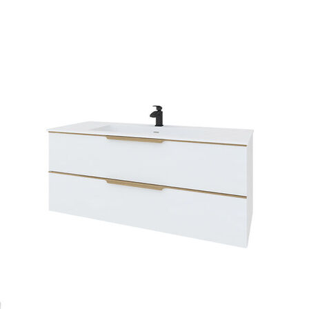 SW28D Vaskeskab til dobbelt vask 120 cm, mat hvid / natur eg greb NY