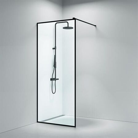 DWS205 Walk-In 205 fastvæg 8mm klart glas sort profil