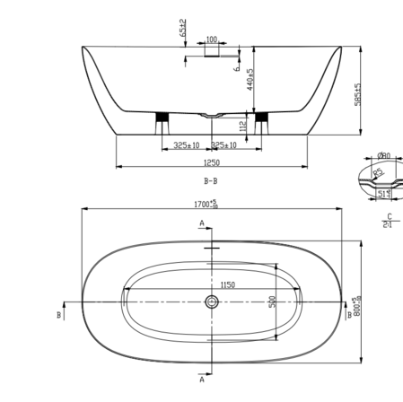 OUTLET Genoa Oval fritstående kar 1700x800mm