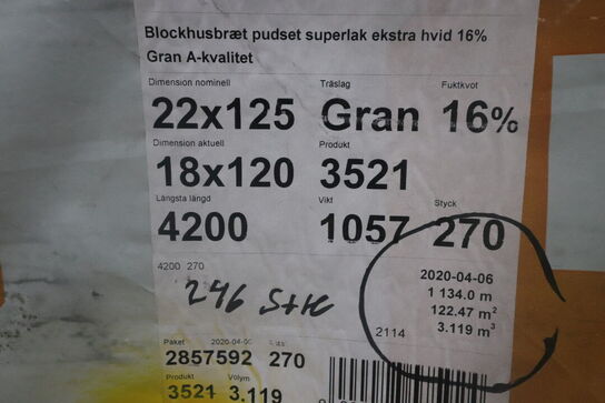 246 stk Hvid lak profilbrædder blokhus