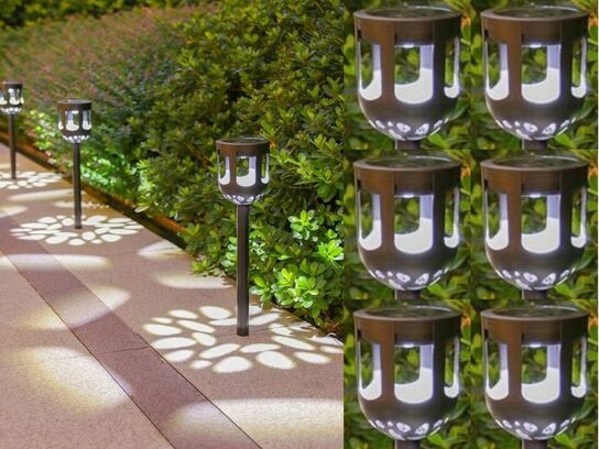 6 stk. Solar LED lampe med indbygget batteri.