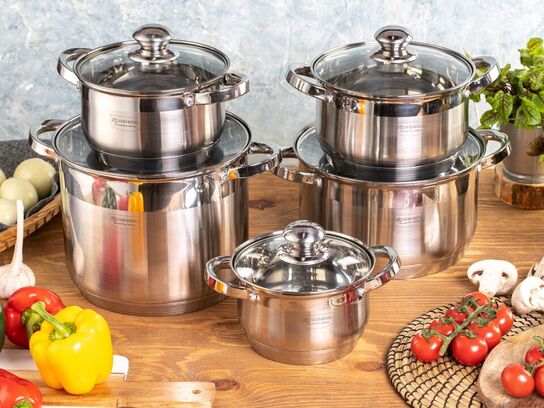 Grydesæt, 10 dele, 2 til 9 liter, også til induktion.