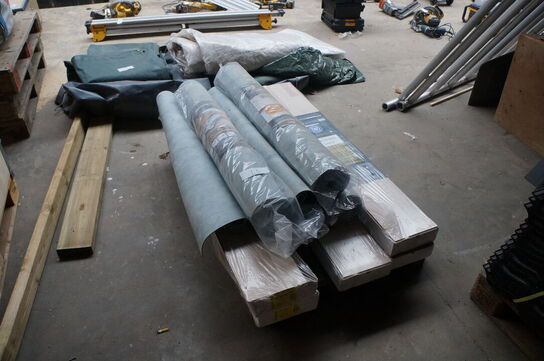 5 pakker laminatgulv + 7 ruller gulvunderlag 