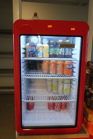 Køleskab, div. Sodavand samt skab