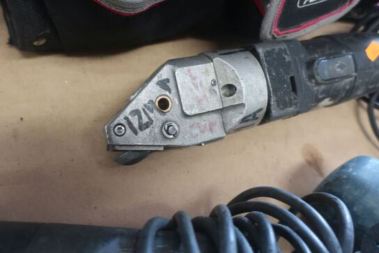 Pladeklipper, vinkelsliber, stiksav, kabeltrommel og taske