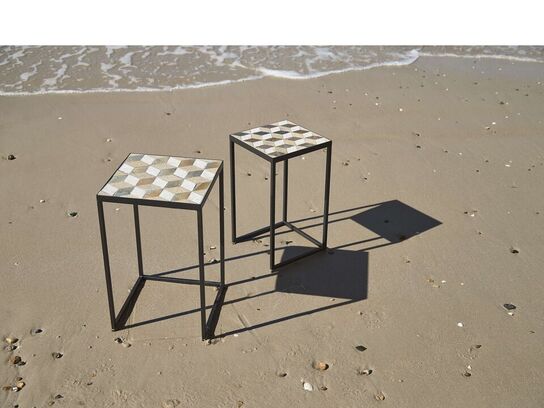 15 sæt. Sidebord m. stenindsats Karv 2 stk. Sort Jern