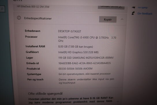 3 stk. computerskærme AOC 24B2 med tastatur, mus, computer HP EliteDesk