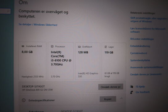 3 stk. computerskærme AOC 24B2 med tastatur, mus, computer HP EliteDesk