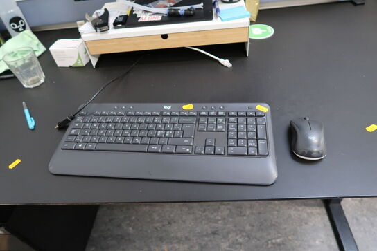 Computerskærm SAMSUNG S24E450, tastatur, mus samt reol med indhold