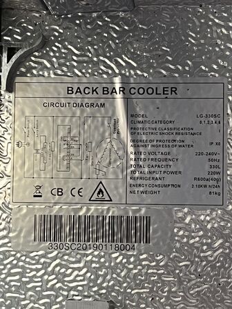 Køler, Back Bar Cooler, LG-330SC, 330 liter