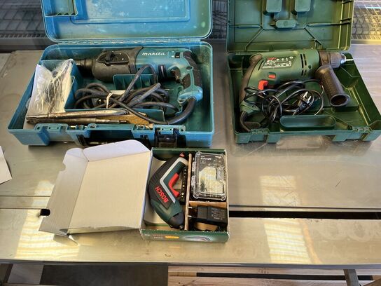 2 stk. el boreslagmaskiner MAKITA + akku skruemaskine BOSCH