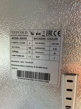 Køler, Back Bar Cooler, TEFCOLD BA20S, 188 liter