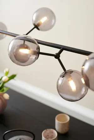 2 stk. halo Design atom mini langbordspendel med røgfarvede glaskugler(ubrugt)