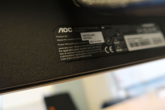 2 stk. computerskærme HP, AOC Q27G2U, dockingstation m.m.