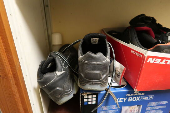 Rum med div. Værktøj, reservedele, sikkerhedssko m.m.(hilti værktøj medfølger ikke)