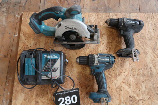 2 stk. Makita akku boremaskiner + rundsav & lader 