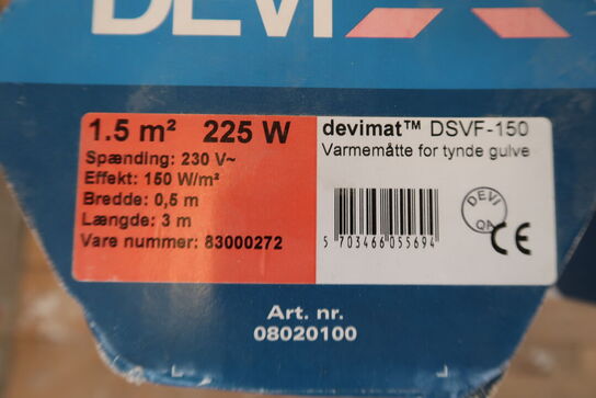 2 pk. Devi el gulvvarme til tynde gulve 1,5m2 pr. pk. 