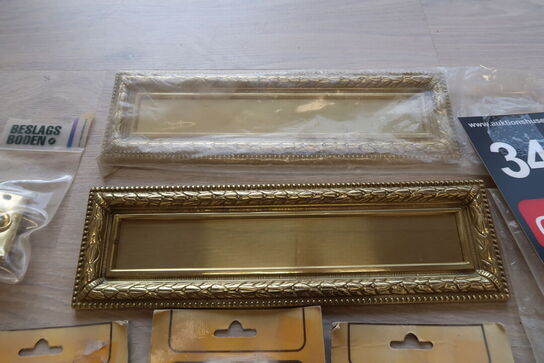 Diverse messing brevsprækker, dørgreb, låse m.m. 