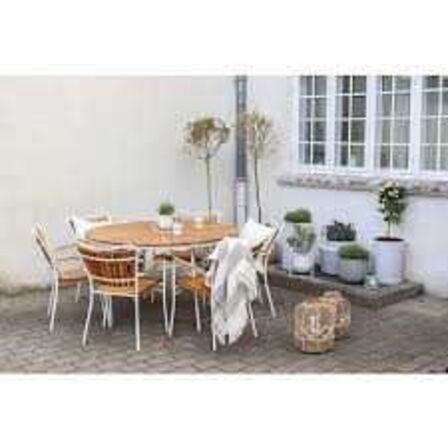 Kerteminde teak - nonwood havebord Ø130 cm, hvidt stel 