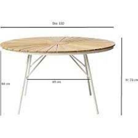 Kerteminde teak - nonwood havebord Ø130 cm, hvidt stel 