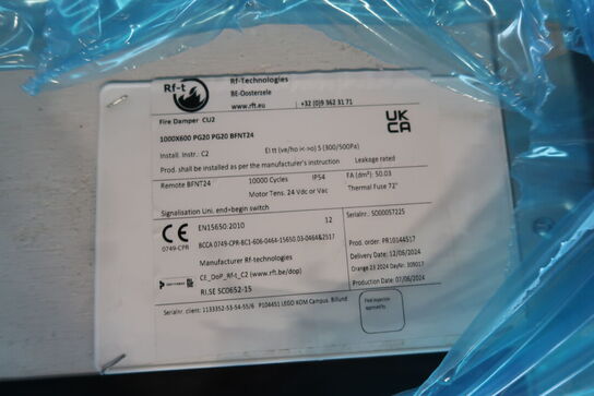 Palle med div. Brandspjæld bl.a. RF-T Fire Damper CU2