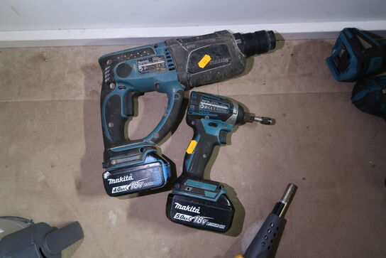 2 stk. akku håndværktøj MAKITA DTD154, DHR202 med 2 stk. batterier